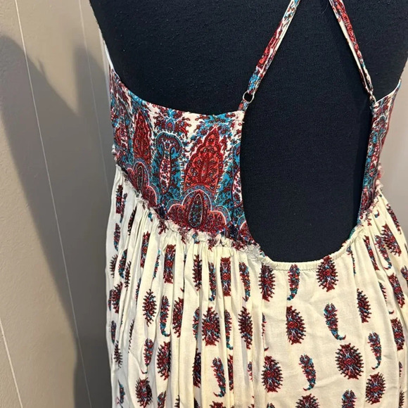 Hem & Thread paisley print open X back gathered skirt raw edge flowy midi. Sz M - Picture 7 of 9